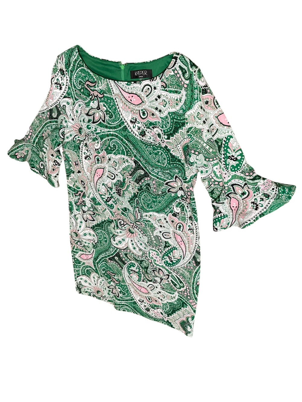Kasper Printed Ruffle-Sleeve Sheath Green Paisley Print Dress artsy office sz 12 - Picture 6 of 16